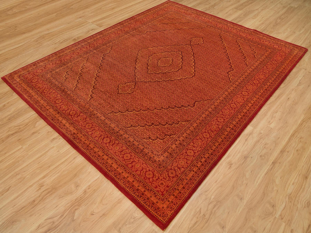 8'1" x 10'1" New Hand Knotted Orange Wool Rectangle Oriental Rug - MOA10290390