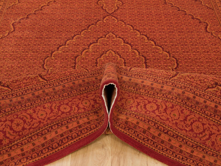 8'1" x 10'1" New Hand Knotted Orange Wool Rectangle Oriental Rug - MOA10290390