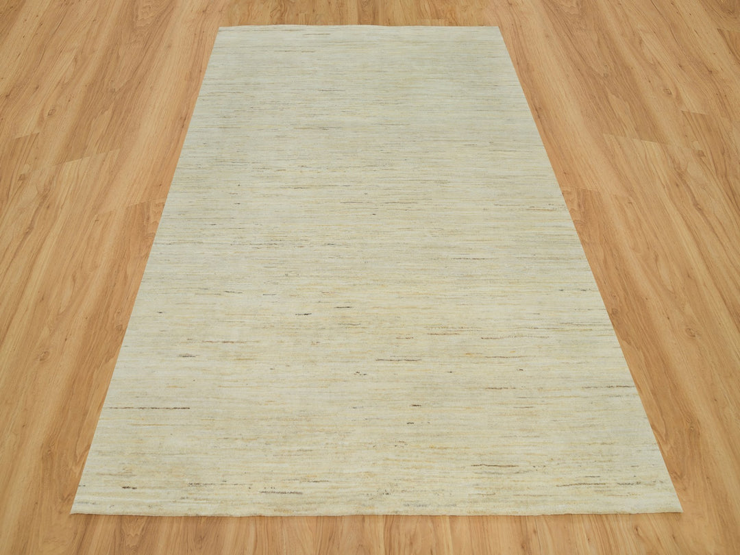 6'0" x 9'0" New Hand Knotted Ivory Wool Rectangle Oriental Rug - MOA10290392