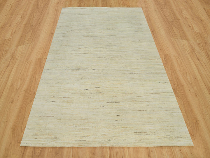 6'0" x 9'0" New Hand Knotted Ivory Wool Rectangle Oriental Rug - MOA10290392