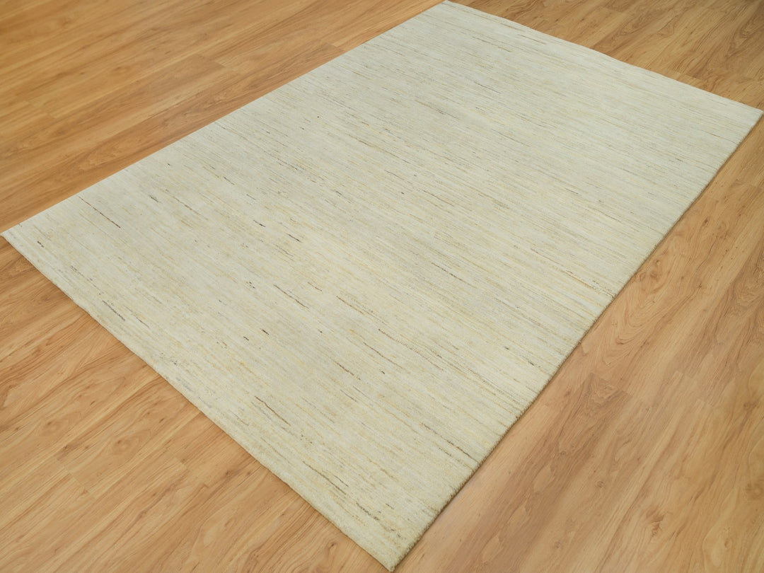 6'0" x 9'0" New Hand Knotted Ivory Wool Rectangle Oriental Rug - MOA10290392