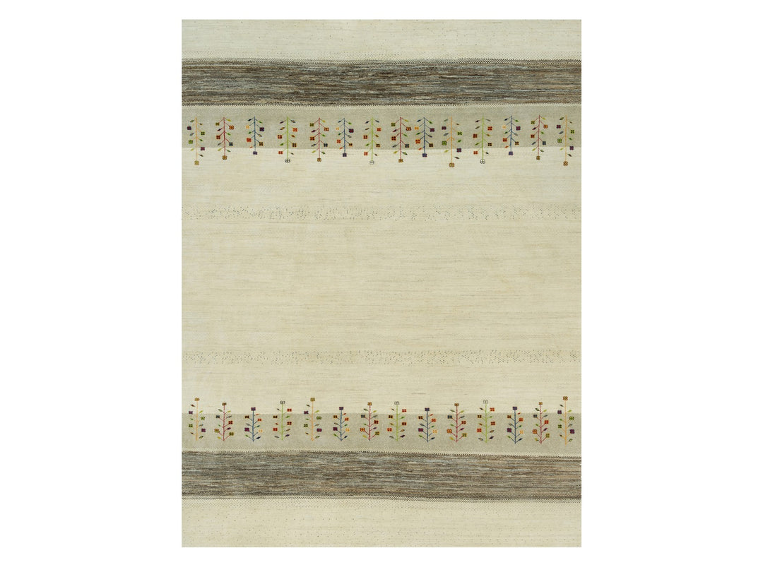 8'9" x 11'8" New Hand Knotted Ivory Wool Rectangle Oriental Rug - MOA10290393