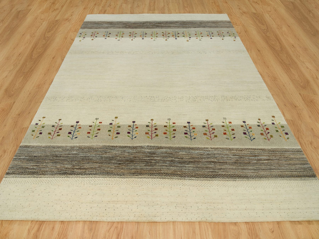 8'9" x 11'8" New Hand Knotted Ivory Wool Rectangle Oriental Rug - MOA10290393