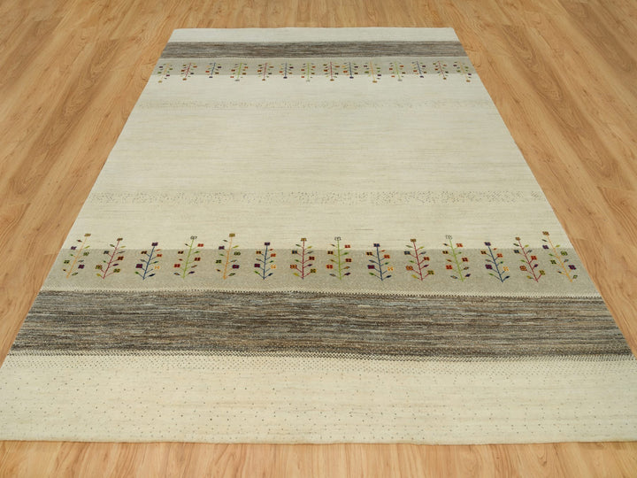 8'9" x 11'8" New Hand Knotted Ivory Wool Rectangle Oriental Rug - MOA10290393