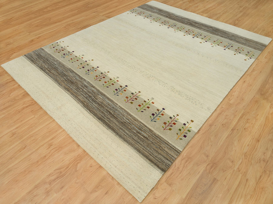 8'9" x 11'8" New Hand Knotted Ivory Wool Rectangle Oriental Rug - MOA10290393