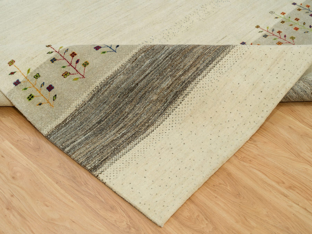 8'9" x 11'8" New Hand Knotted Ivory Wool Rectangle Oriental Rug - MOA10290393