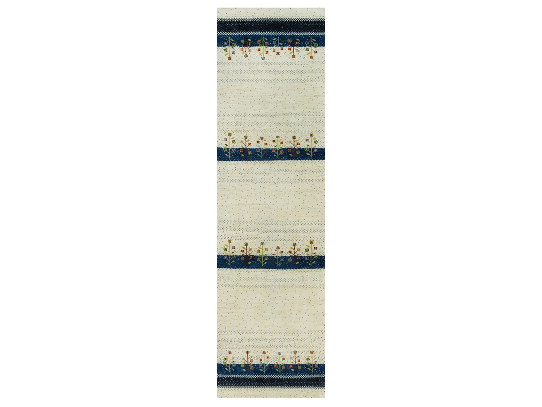 2'7" x 9'6" New Hand Knotted Ivory Wool Runner Oriental Rug - MOA10290396