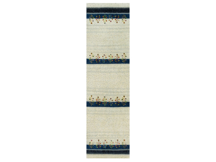 2'7" x 9'6" New Hand Knotted Ivory Wool Runner Oriental Rug - MOA10290396