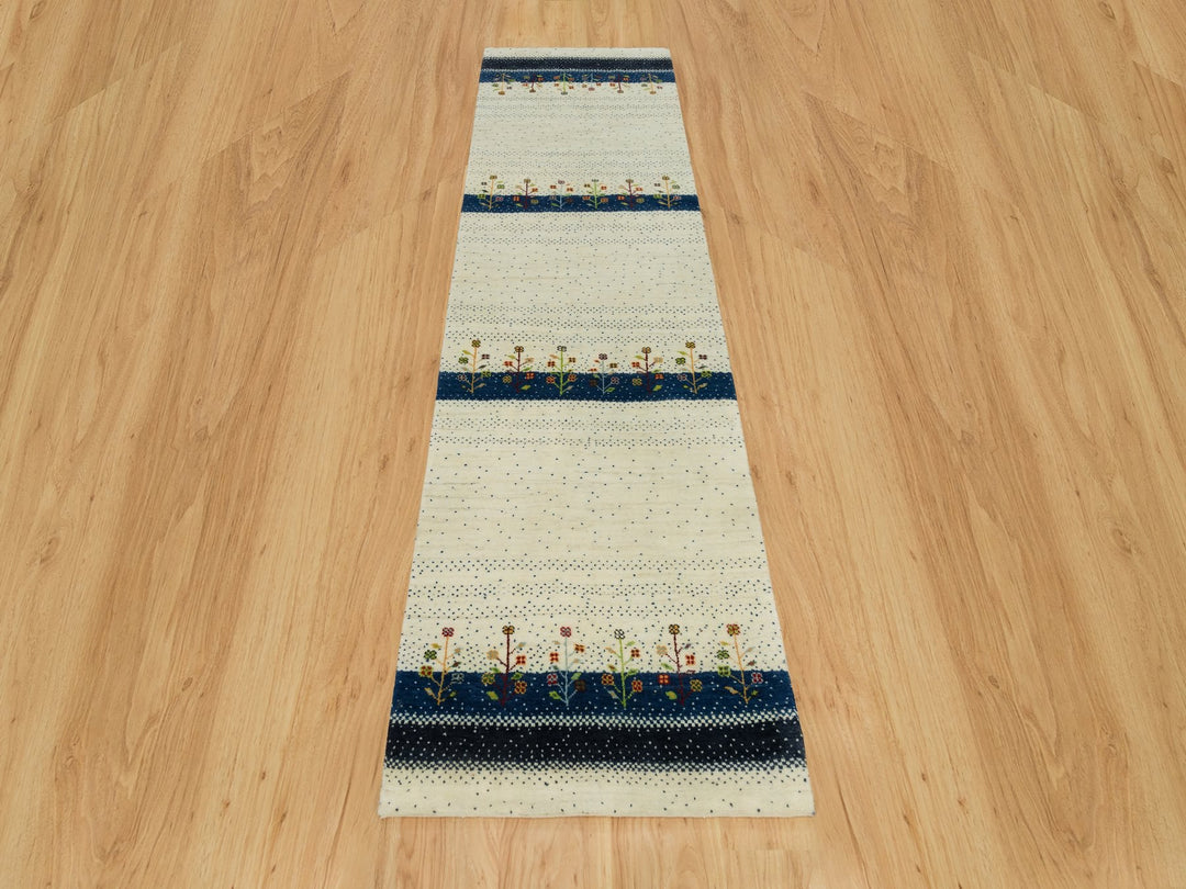 2'7" x 9'6" New Hand Knotted Ivory Wool Runner Oriental Rug - MOA10290396