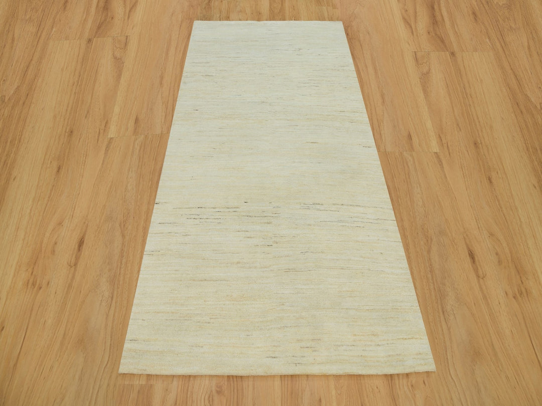 3'11" x 7'11" New Hand Knotted Ivory Wool Runner Oriental Rug - MOA10290398
