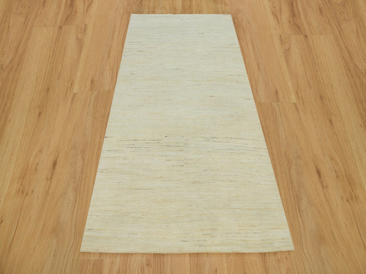 3'11" x 7'11" New Hand Knotted Ivory Wool Runner Oriental Rug - MOA10290398