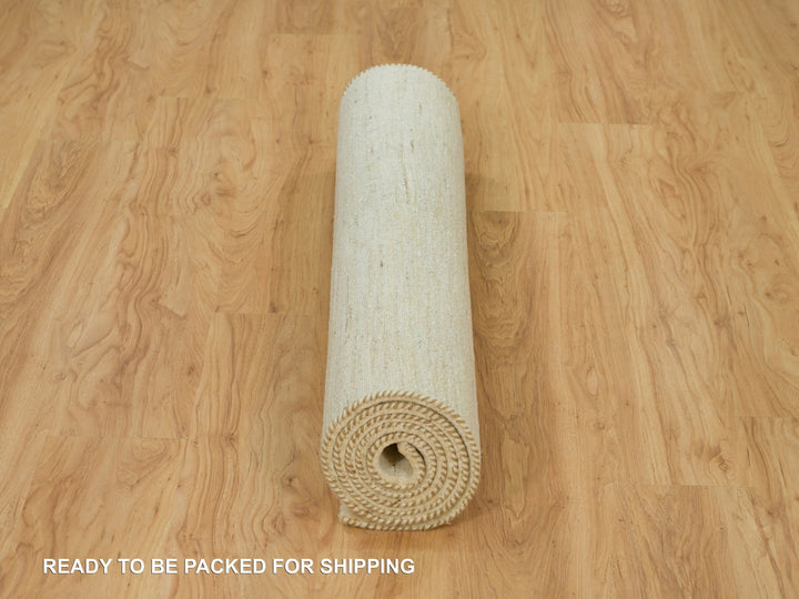 3'11" x 7'11" New Hand Knotted Ivory Wool Runner Oriental Rug - MOA10290398