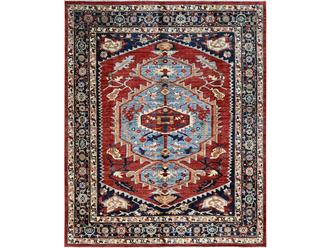 8'1" x 9'8" New Hand Knotted Red Wool Rectangle Oriental Rug - MOA102903