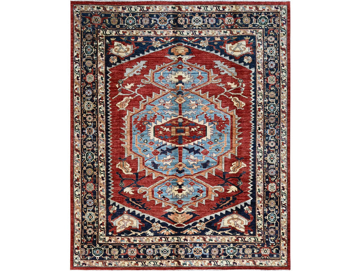 8'1" x 9'8" New Hand Knotted Red Wool Rectangle Oriental Rug - MOA102903