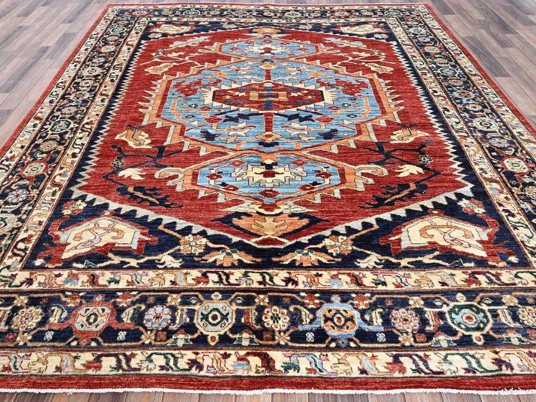 8'1" x 9'8" New Hand Knotted Red Wool Rectangle Oriental Rug - MOA102903