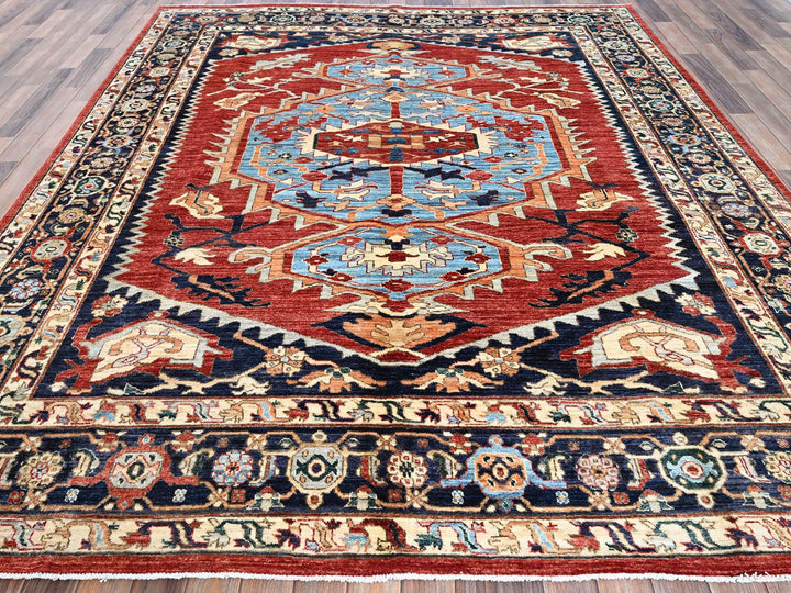 8'1" x 9'8" New Hand Knotted Red Wool Rectangle Oriental Rug - MOA102903