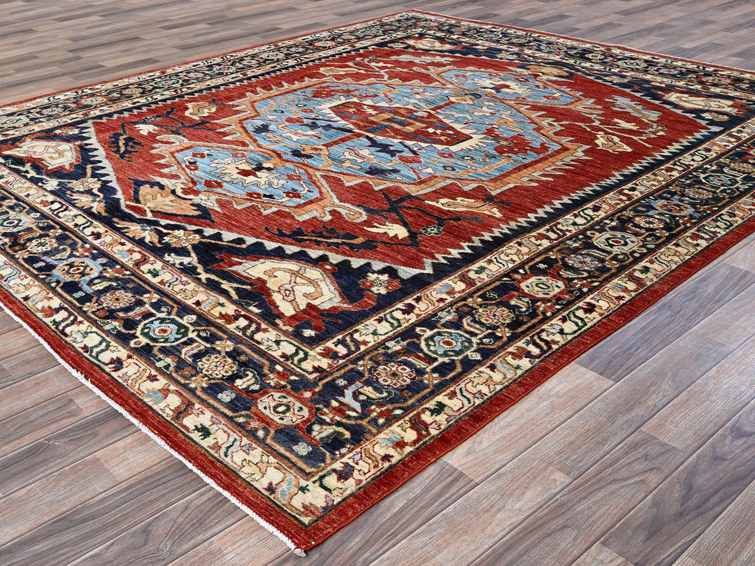 8'1" x 9'8" New Hand Knotted Red Wool Rectangle Oriental Rug - MOA102903