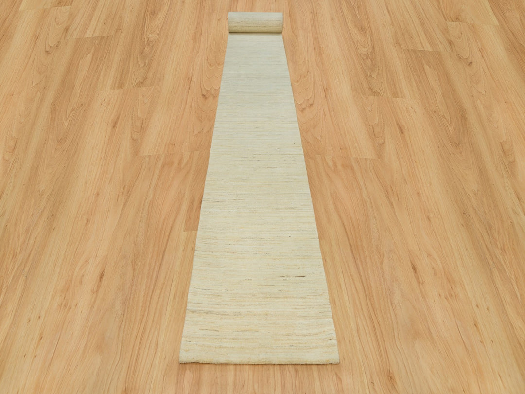 2'7" x 25'1" New Hand Knotted Ivory Wool Runner Oriental Rug - MOA10290405