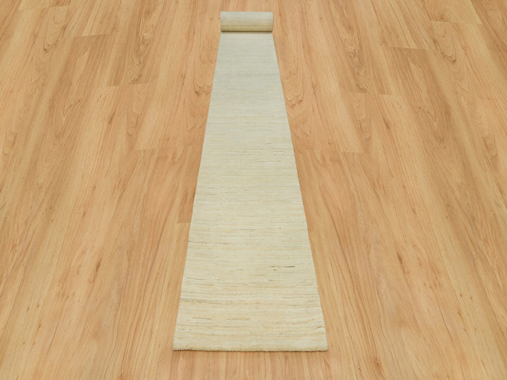 2'7" x 25'1" New Hand Knotted Ivory Wool Runner Oriental Rug - MOA10290405