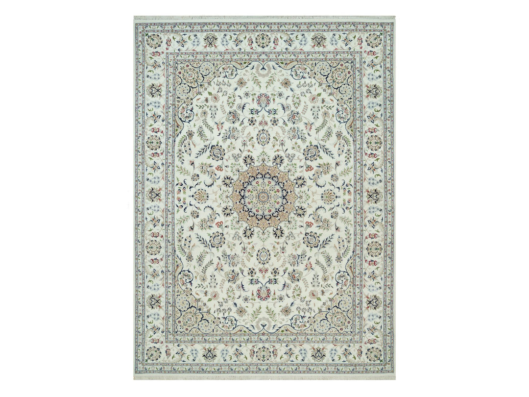8'8" x 12'1" New Hand Knotted Ivory Wool Rectangle Oriental Rug - MOA10290409