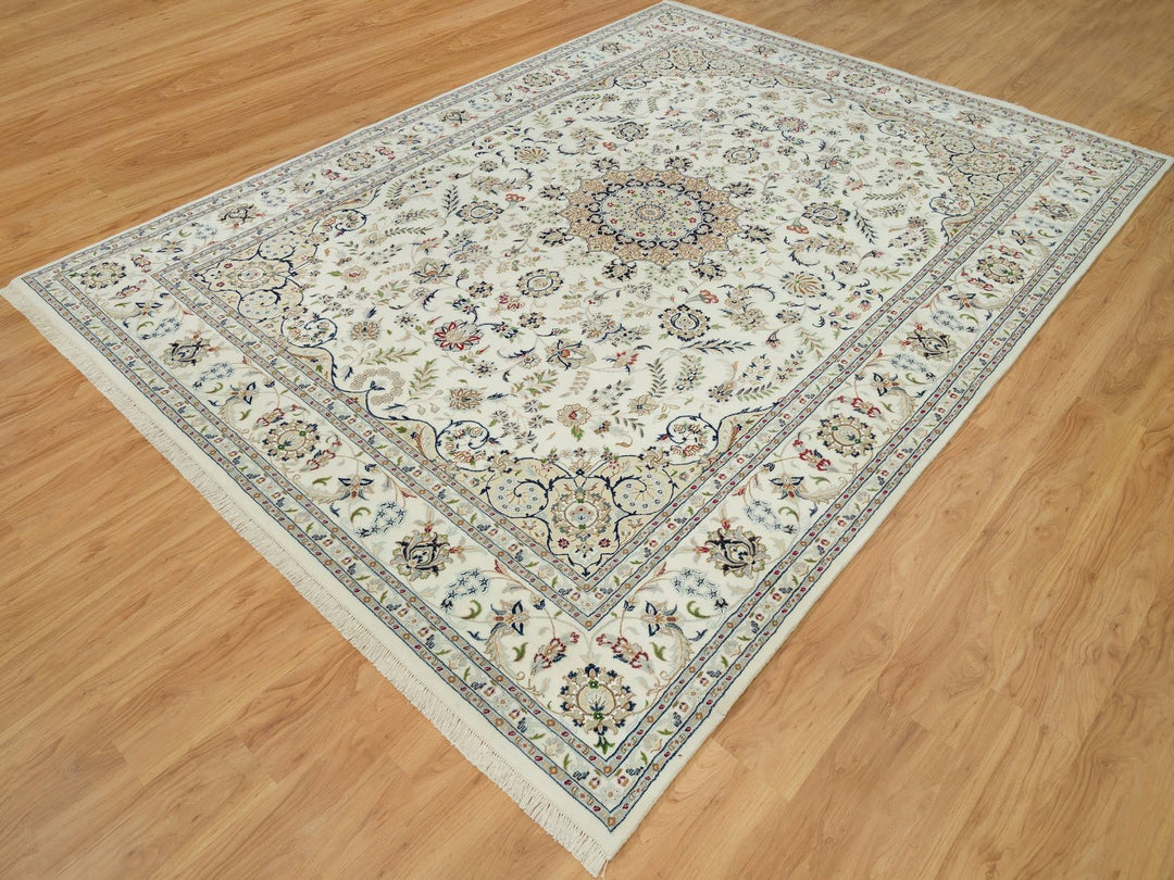 8'8" x 12'1" New Hand Knotted Ivory Wool Rectangle Oriental Rug - MOA10290409