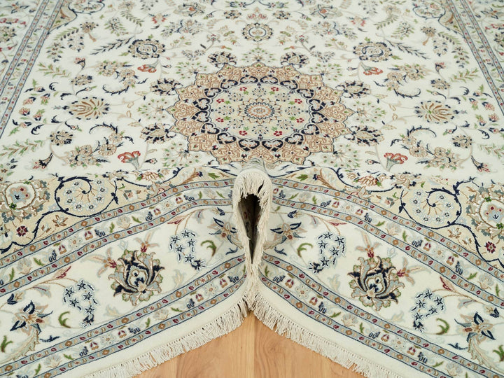8'8" x 12'1" New Hand Knotted Ivory Wool Rectangle Oriental Rug - MOA10290409
