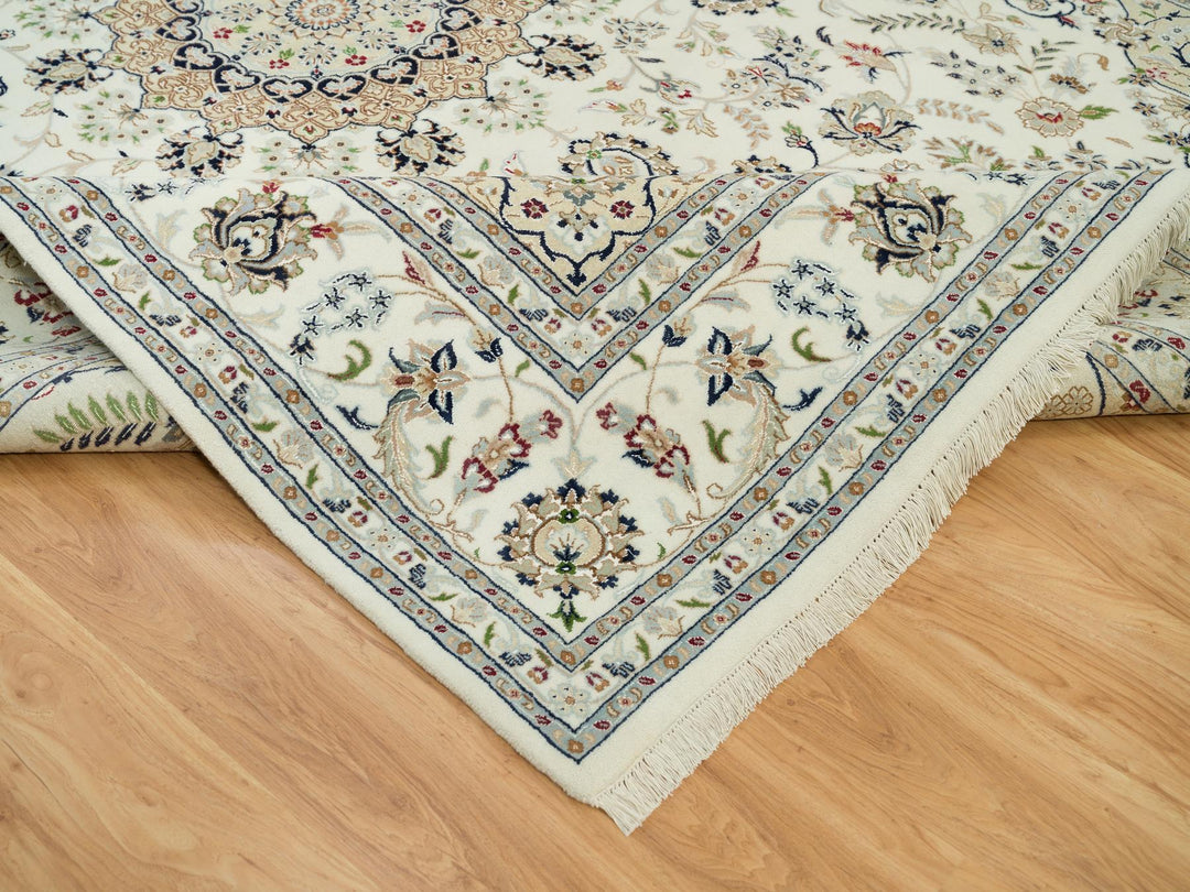 8'8" x 12'1" New Hand Knotted Ivory Wool Rectangle Oriental Rug - MOA10290409