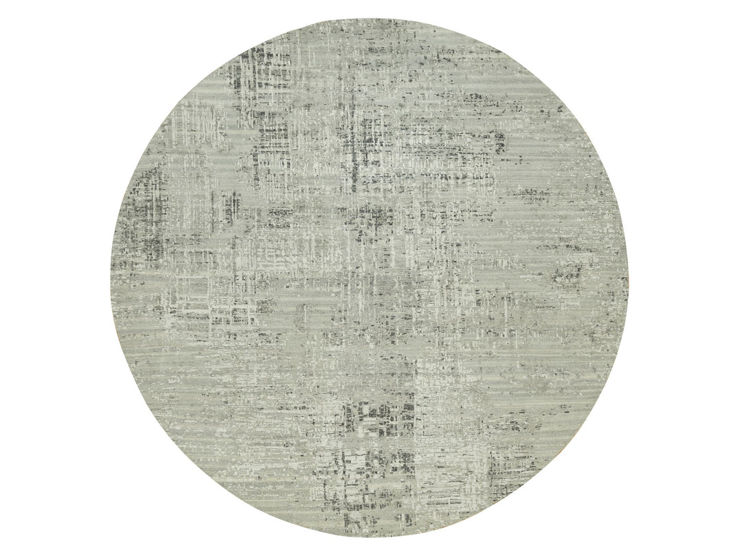 11'10" x 11'10" New Hand Knotted Grey Wool Round Oriental Rug - MOA10290412