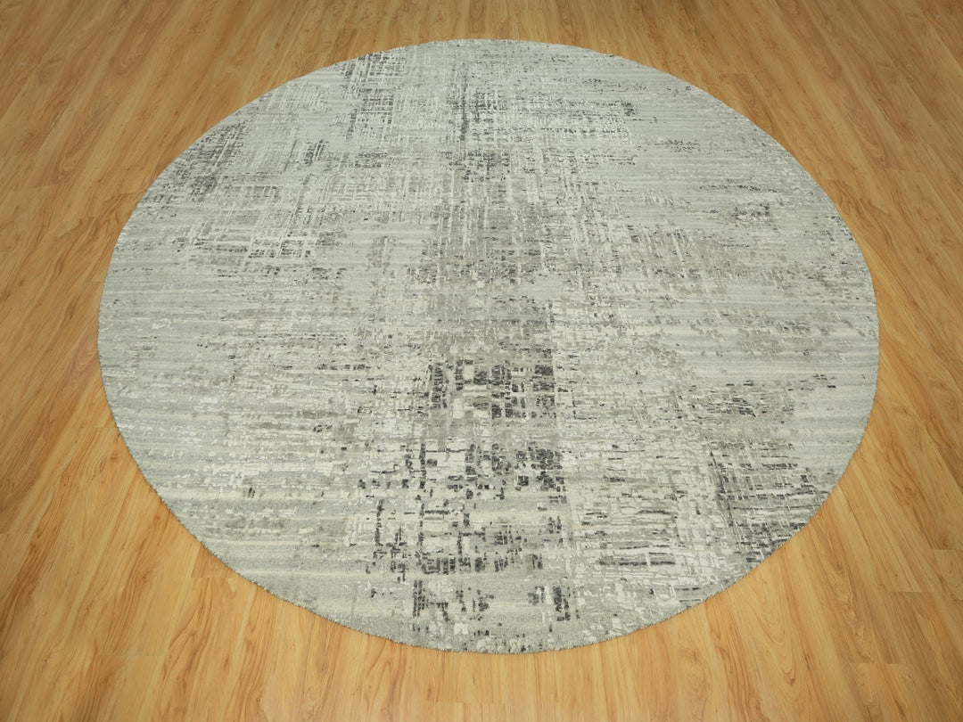 11'10" x 11'10" New Hand Knotted Grey Wool Round Oriental Rug - MOA10290412