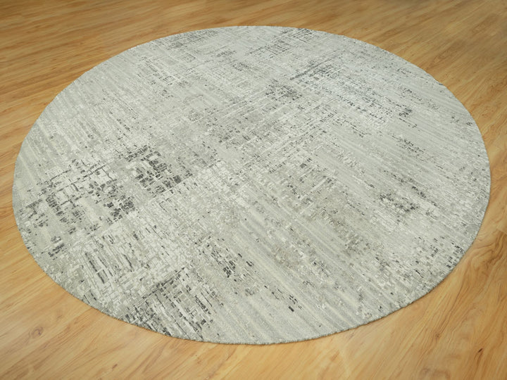 11'10" x 11'10" New Hand Knotted Grey Wool Round Oriental Rug - MOA10290412