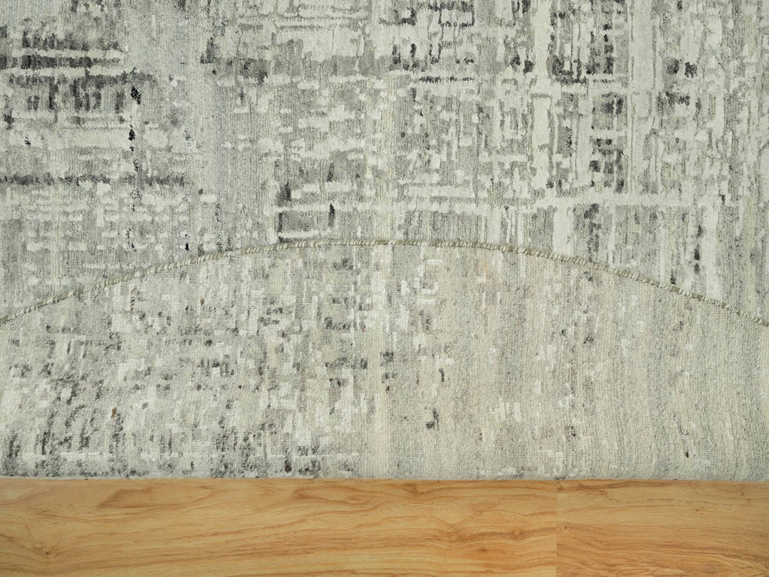 11'10" x 11'10" New Hand Knotted Grey Wool Round Oriental Rug - MOA10290412