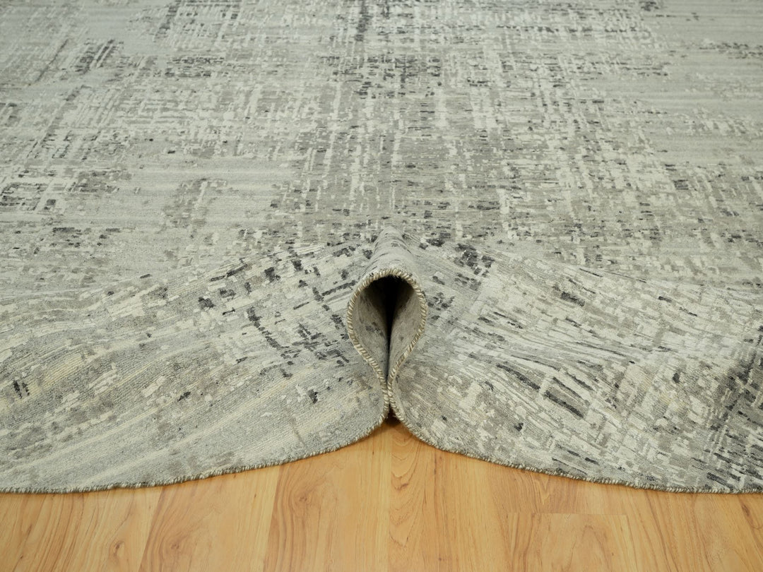11'10" x 11'10" New Hand Knotted Grey Wool Round Oriental Rug - MOA10290412
