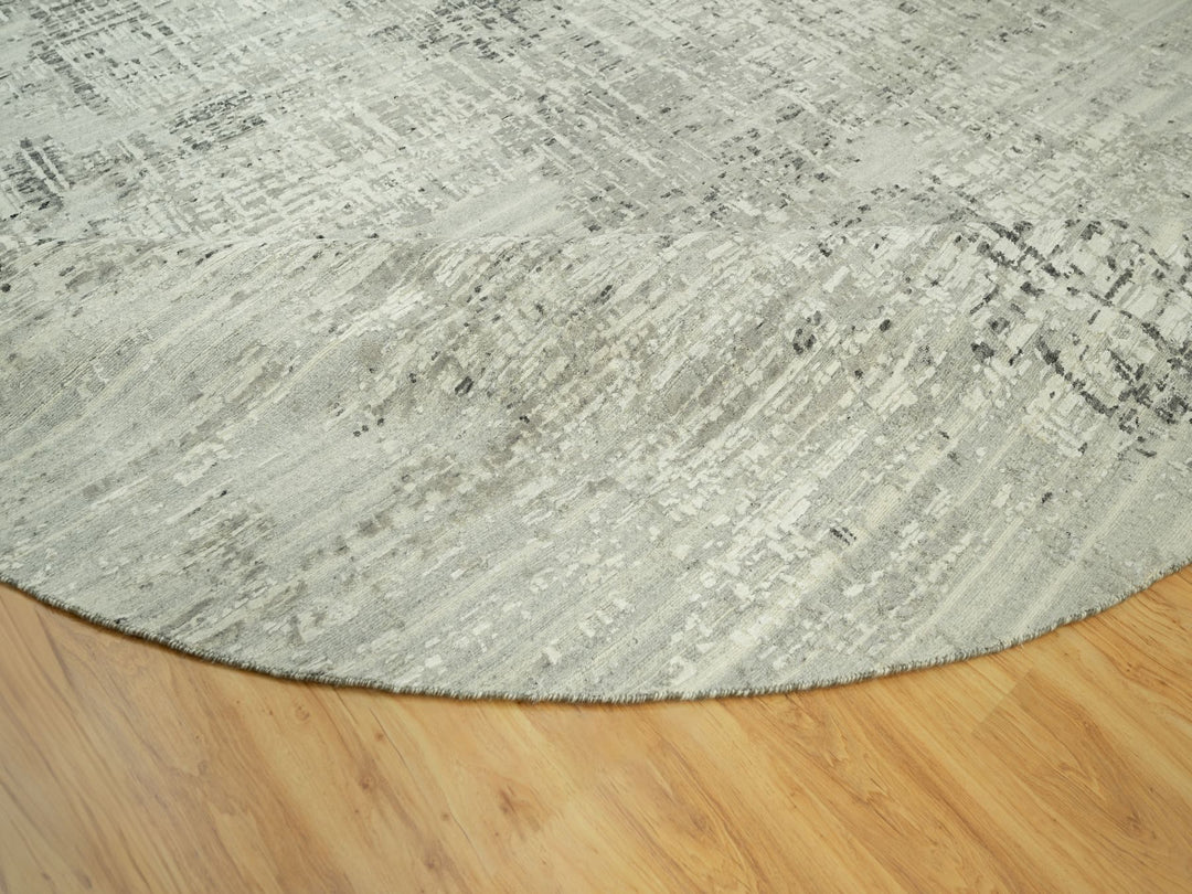 11'10" x 11'10" New Hand Knotted Grey Wool Round Oriental Rug - MOA10290412