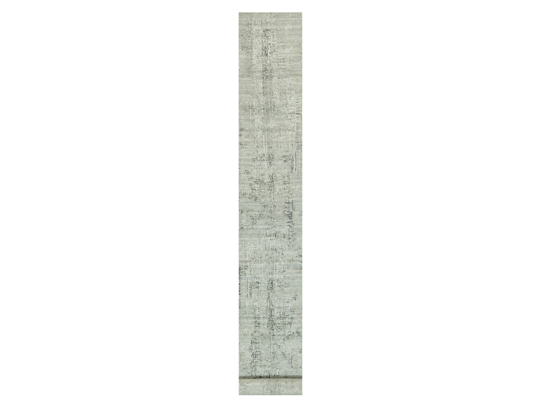 2'6" x 25'9" New Hand Knotted Grey Wool Runner Oriental Rug - MOA10290418