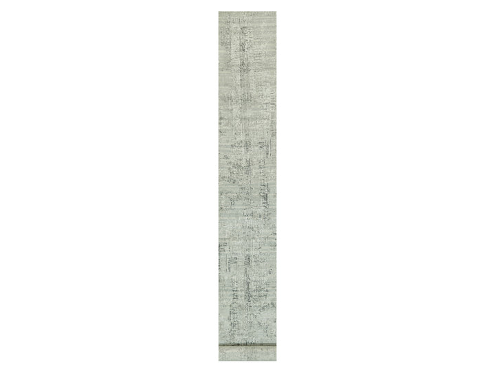 2'6" x 25'9" New Hand Knotted Grey Wool Runner Oriental Rug - MOA10290418