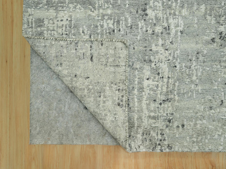 2'6" x 25'9" New Hand Knotted Grey Wool Runner Oriental Rug - MOA10290418