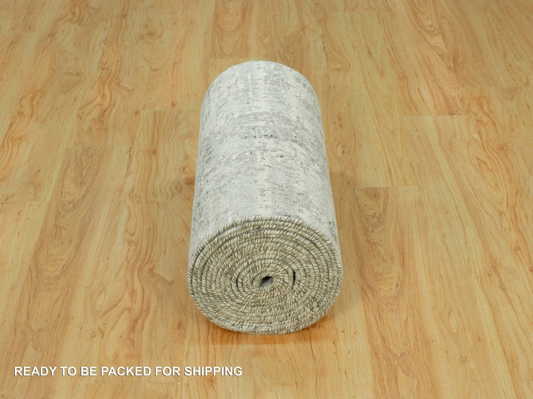 2'6" x 25'9" New Hand Knotted Grey Wool Runner Oriental Rug - MOA10290418