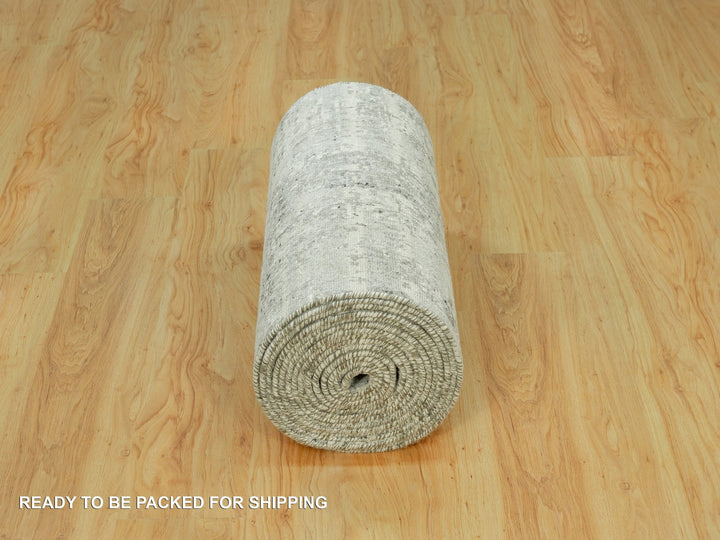 2'6" x 25'9" New Hand Knotted Grey Wool Runner Oriental Rug - MOA10290418