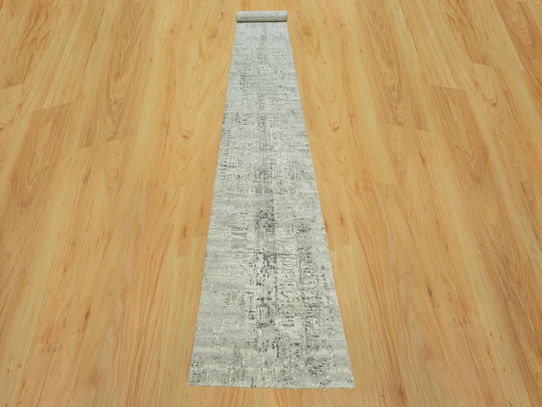2'6" x 20'0" New Hand Knotted Grey Wool Runner Oriental Rug - MOA10290419