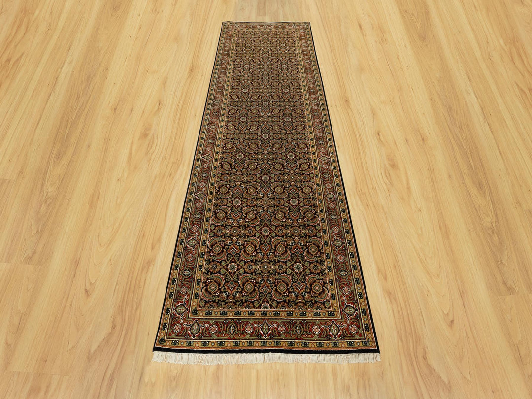 4'0" x 11'9" New Hand Knotted Black Wool Runner Oriental Rug - MOA10290440