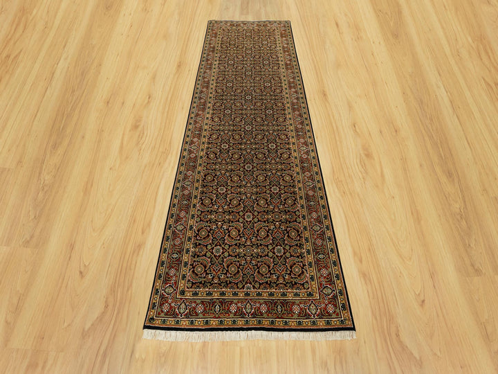 4'0" x 11'9" New Hand Knotted Black Wool Runner Oriental Rug - MOA10290440