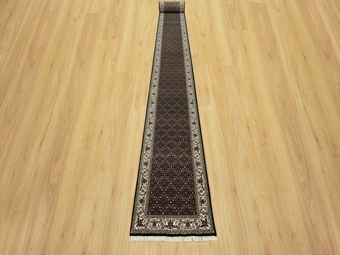 2'4" x 27'7" New Hand Knotted Black Wool Runner Oriental Rug - MOA10290445
