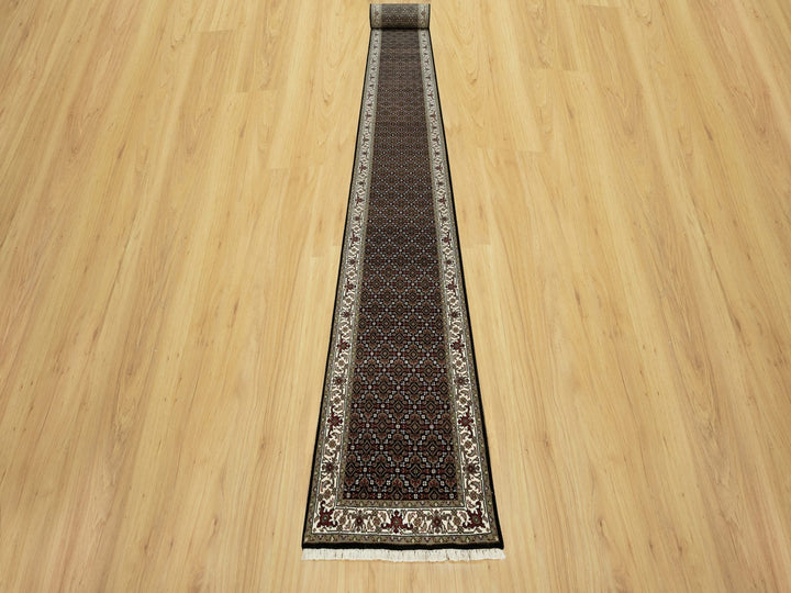 2'4" x 27'7" New Hand Knotted Black Wool Runner Oriental Rug - MOA10290445