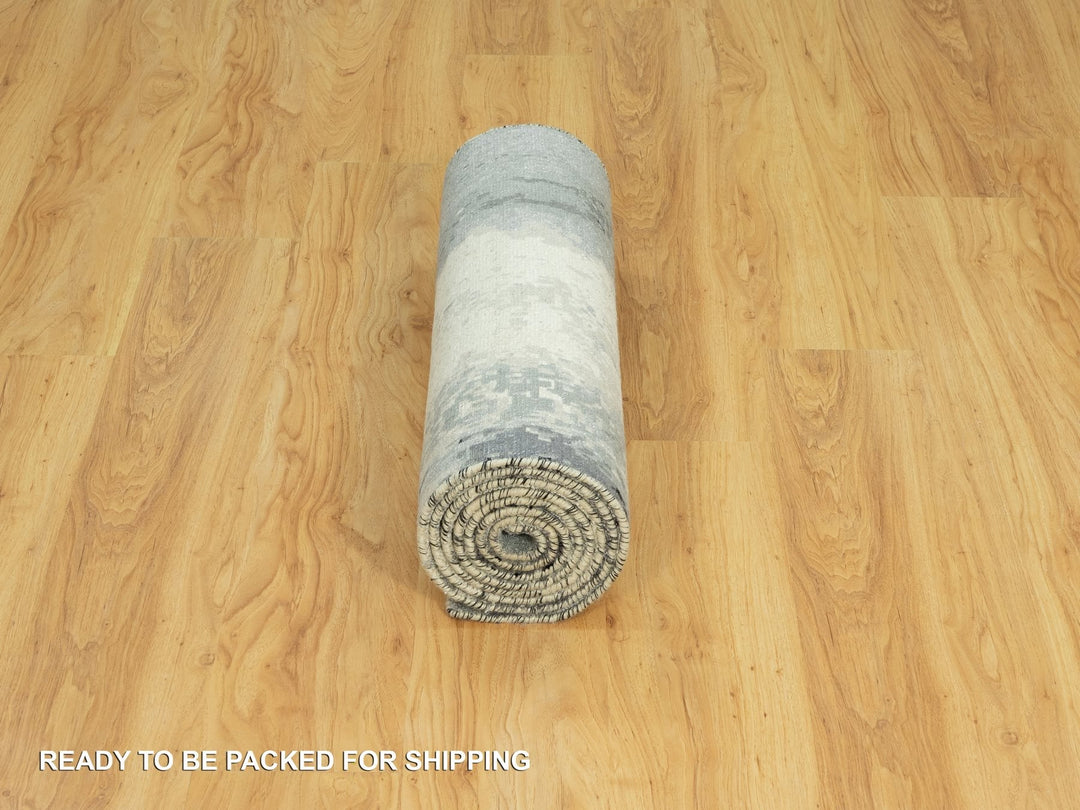 2'6" x 10'0" New Hand Knotted Black Wool & Silk Runner Oriental Rug - MOA10290462