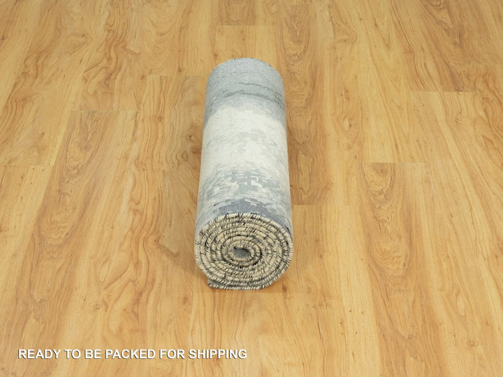2'6" x 10'0" New Hand Knotted Black Wool & Silk Runner Oriental Rug - MOA10290462