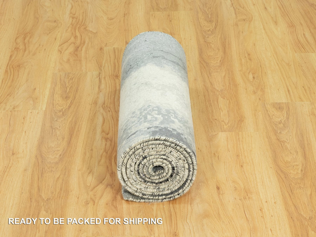 2'6" x 11'11" New Hand Knotted Black Wool & Silk Runner Oriental Rug - MOA10290463