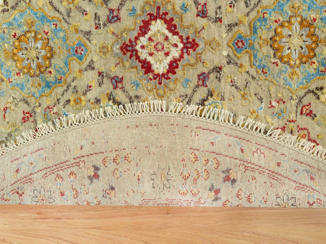 6'0" x 6'0" New Hand Knotted Beige Wool & Silk Round Oriental Rug - MOA10290464
