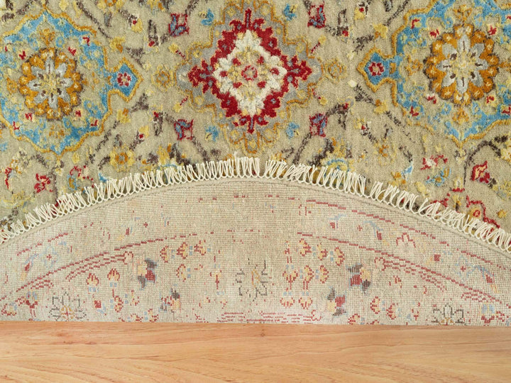 6'0" x 6'0" New Hand Knotted Beige Wool & Silk Round Oriental Rug - MOA10290464