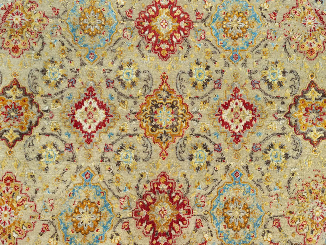 6'0" x 6'0" New Hand Knotted Beige Wool & Silk Round Oriental Rug - MOA10290464