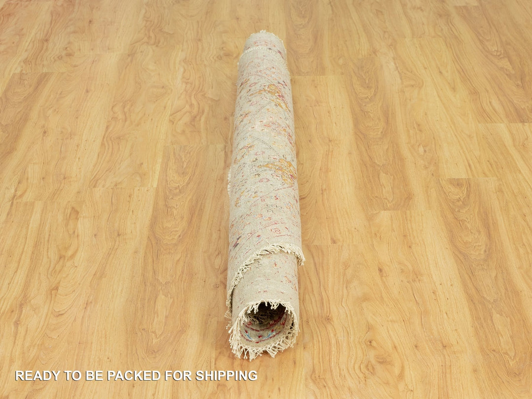 6'0" x 6'0" New Hand Knotted Beige Wool & Silk Round Oriental Rug - MOA10290464